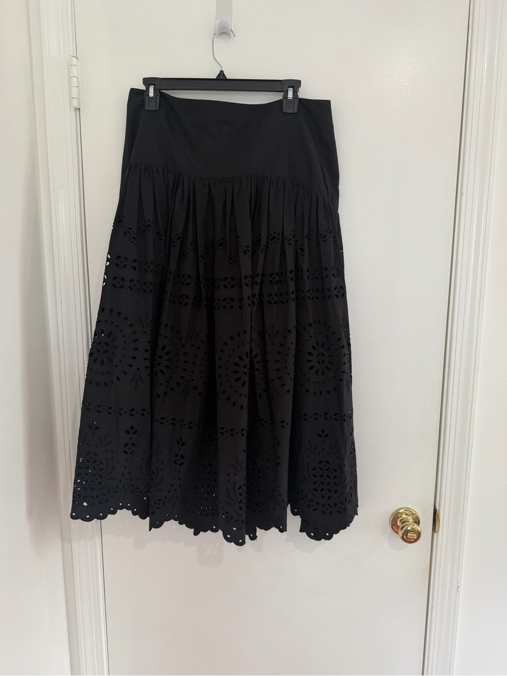 Ann Taylor Black Eyelet Embroidered Tiered Midi Skirt Sz 12 Boho Cottagecore NWT